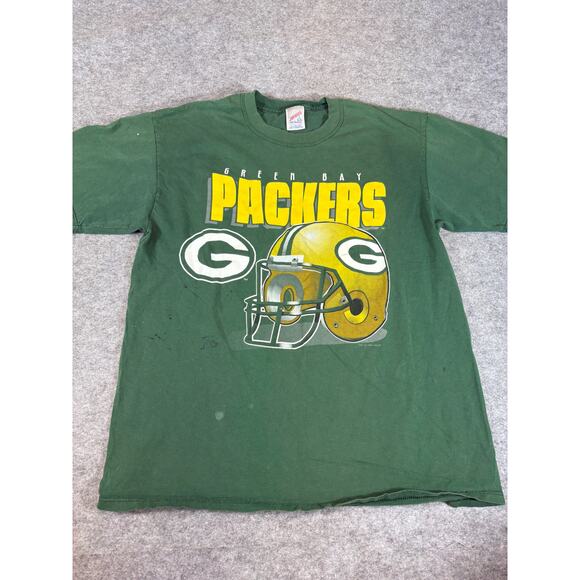 VINTAGE 90s Green Bay Packers NFL Shirt Mens Large Green Jerzees Football Tee - Picture 1 of 7